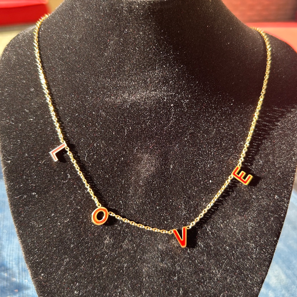 Nwt 16” Oak & Ivy Gold Chain Necklace With Red Enamel 'Love' Letter Charms